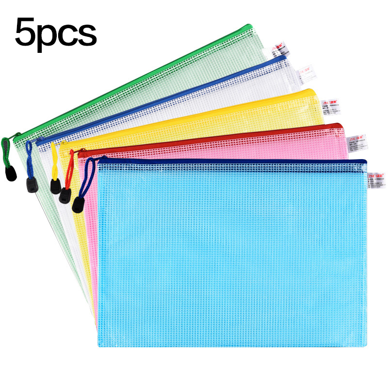 5pcs 투명 A4 그리드 파일 폴더 데스크 종이 연필 문서 주최자 지퍼 스토리지 가방 편지지 방수 파일 가방